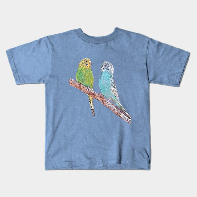 Cute budgies - green and blue Kids T-Shirt by MarionsArt